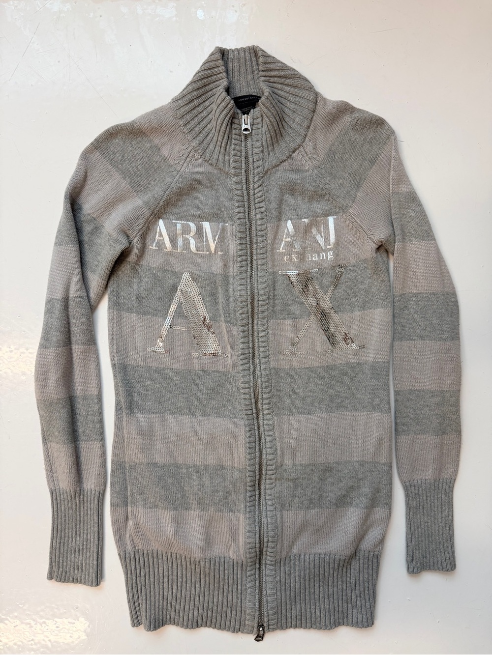 Armani Exchange women Gray Striped Zip-Up Sweater